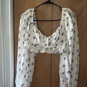 For Love And Lemons Floral Crop Top - White and Purple